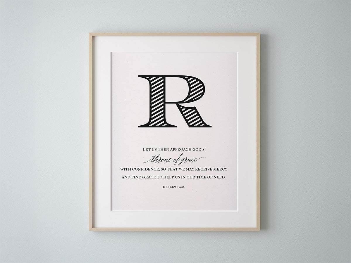 Grace christ wall art letter R print