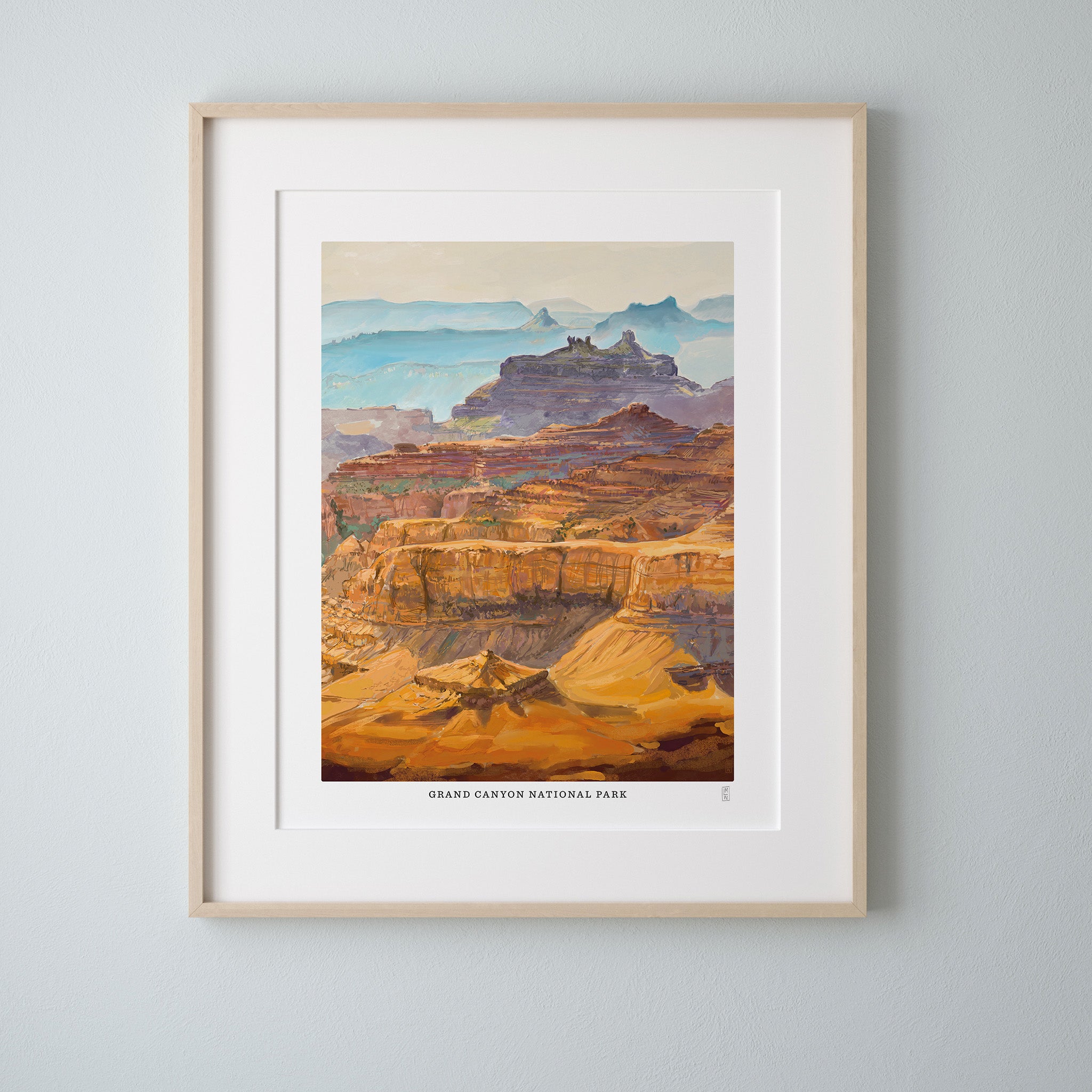 Framed artwork of Grand Canyon National Park on a light gray wall