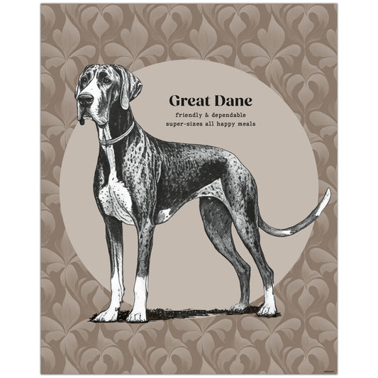 Great Dane Wall Art with black and white sketch on floral background