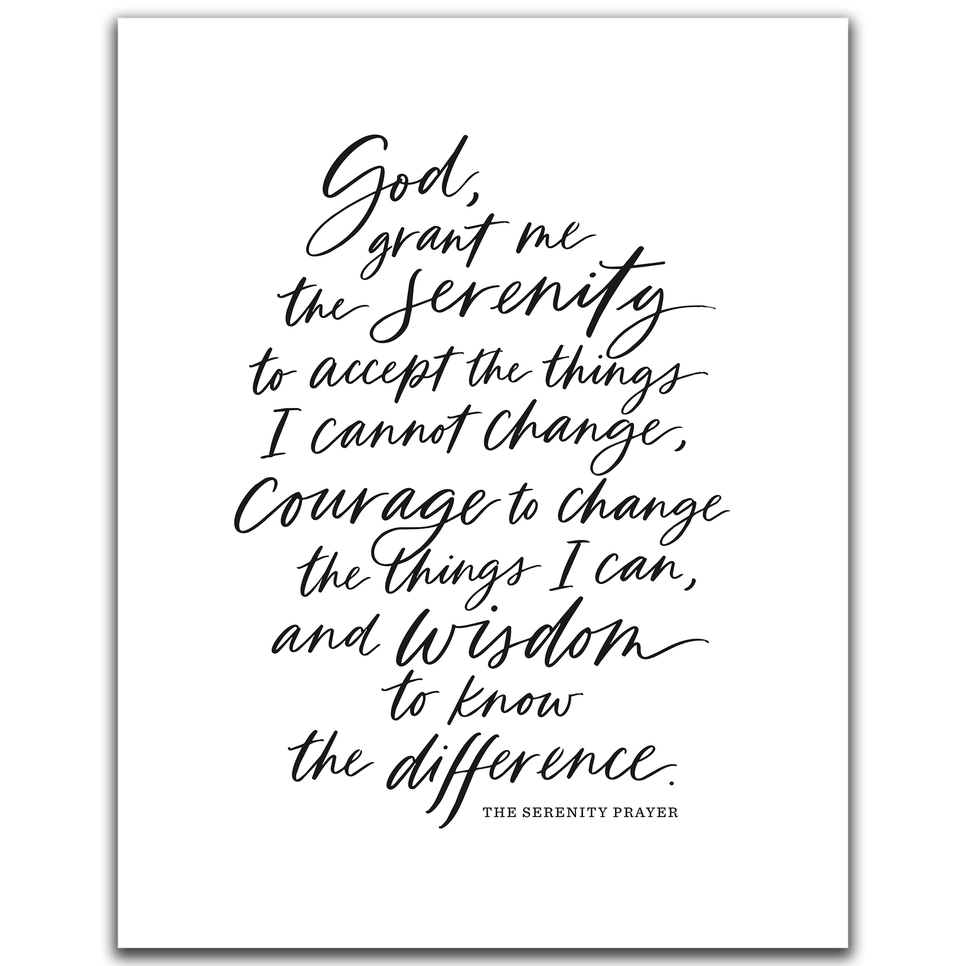 Serenity Prayer Wall Art - Handwritten Script Style | Black