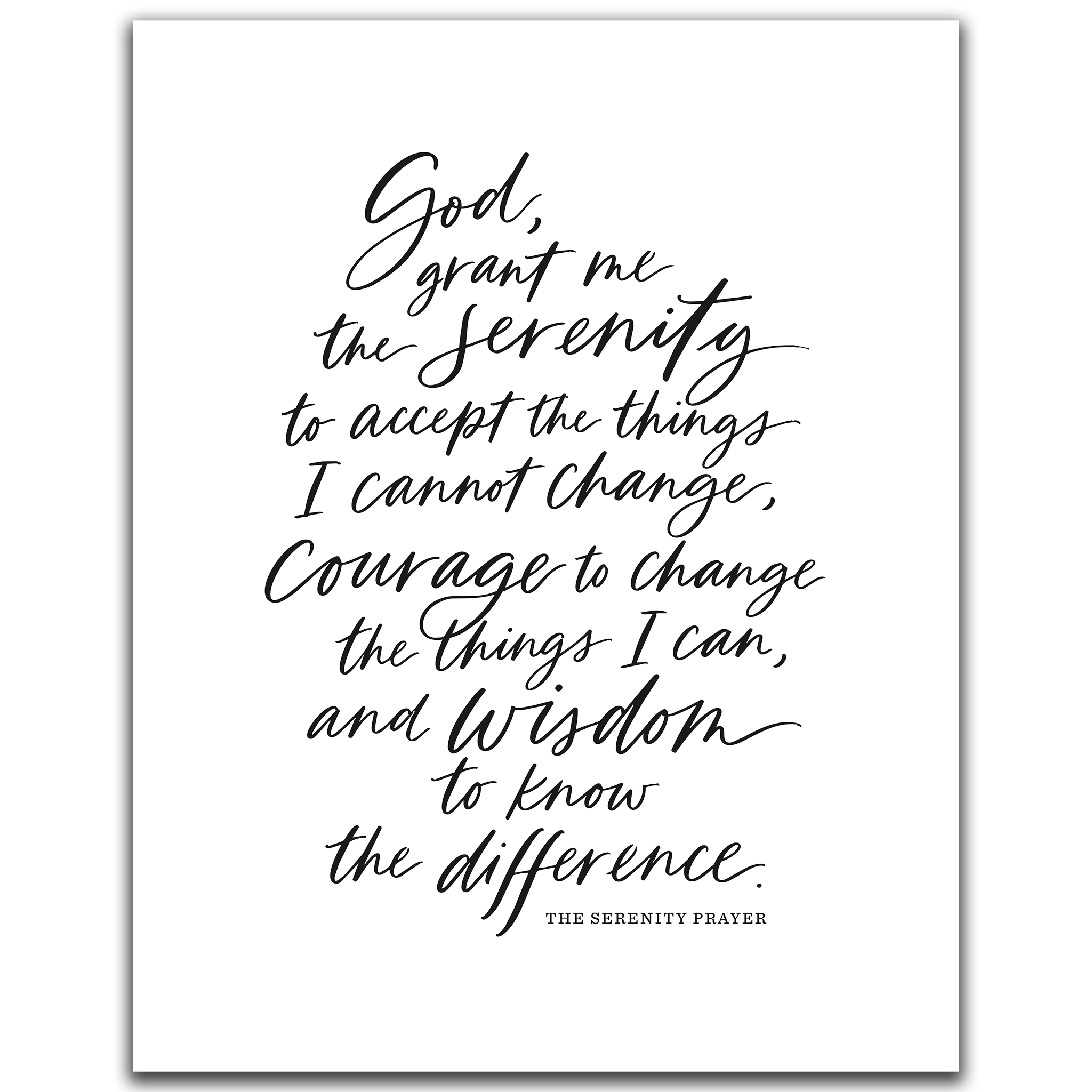 Serenity Prayer Wall Art - Handwritten Script Style | Black & White