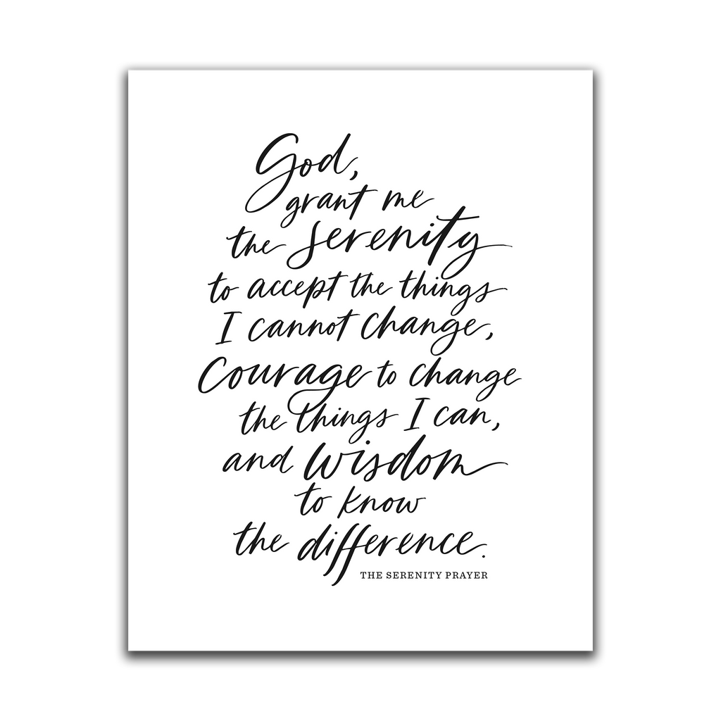 Serenity Prayer Wall Art - Handwritten Script Style | Black & White