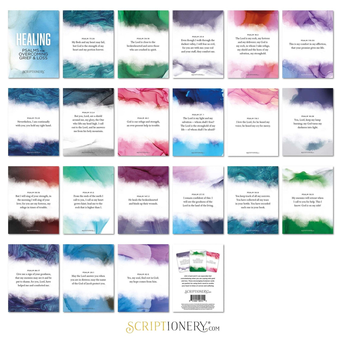 Healing Scripture Cards for Encouragement in Grief and Loss, showcasing the layout of all included pages.