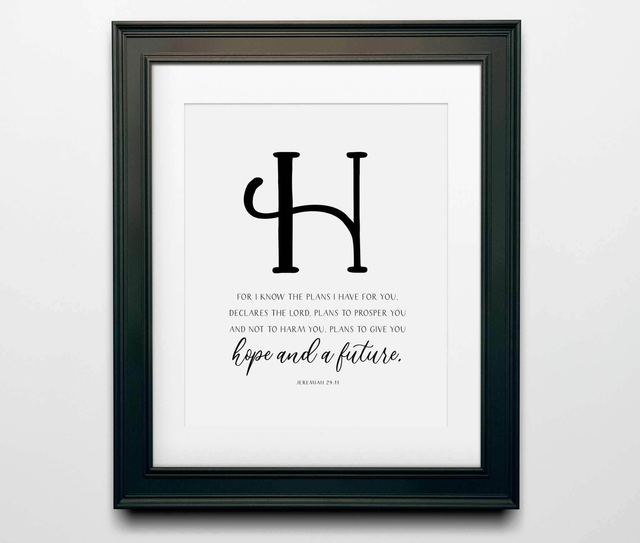 Hope Bible Verses Wall Decor featuring Jeremiah 29:11, framed 8x10 premium textured cardstock.