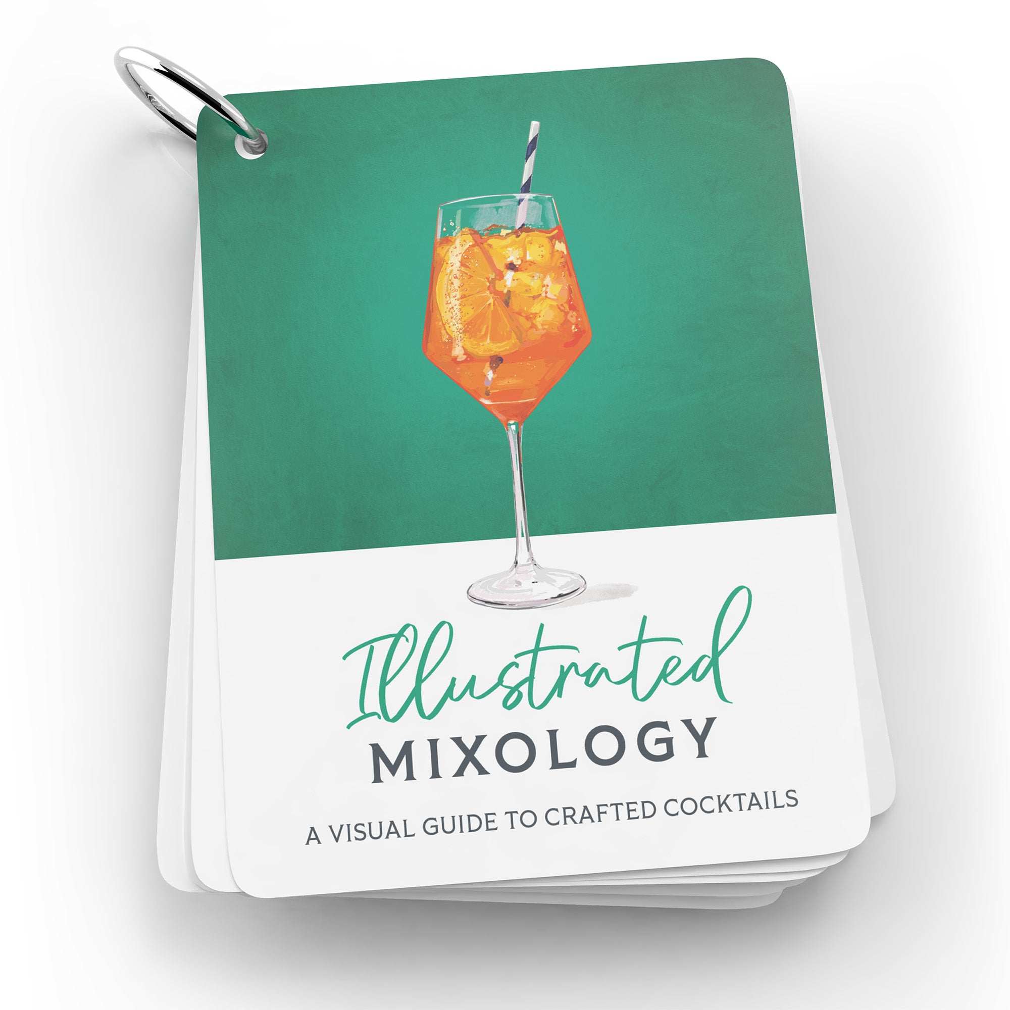 Cocktail Flashcards titled 'Illustrated Mixology' with a cocktail illustration on a green and white background