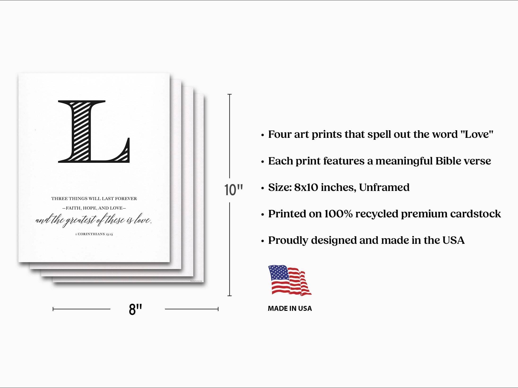 Bible Scripture Wall Art – LOVE Bible Quote Posters (Set of 4, 8x10) - Mod Day Art