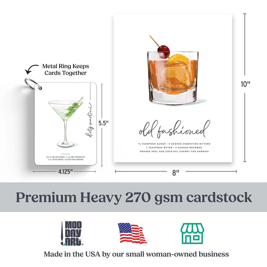 Cocktail gift set recipe Cards and alcohol posters dimensions.