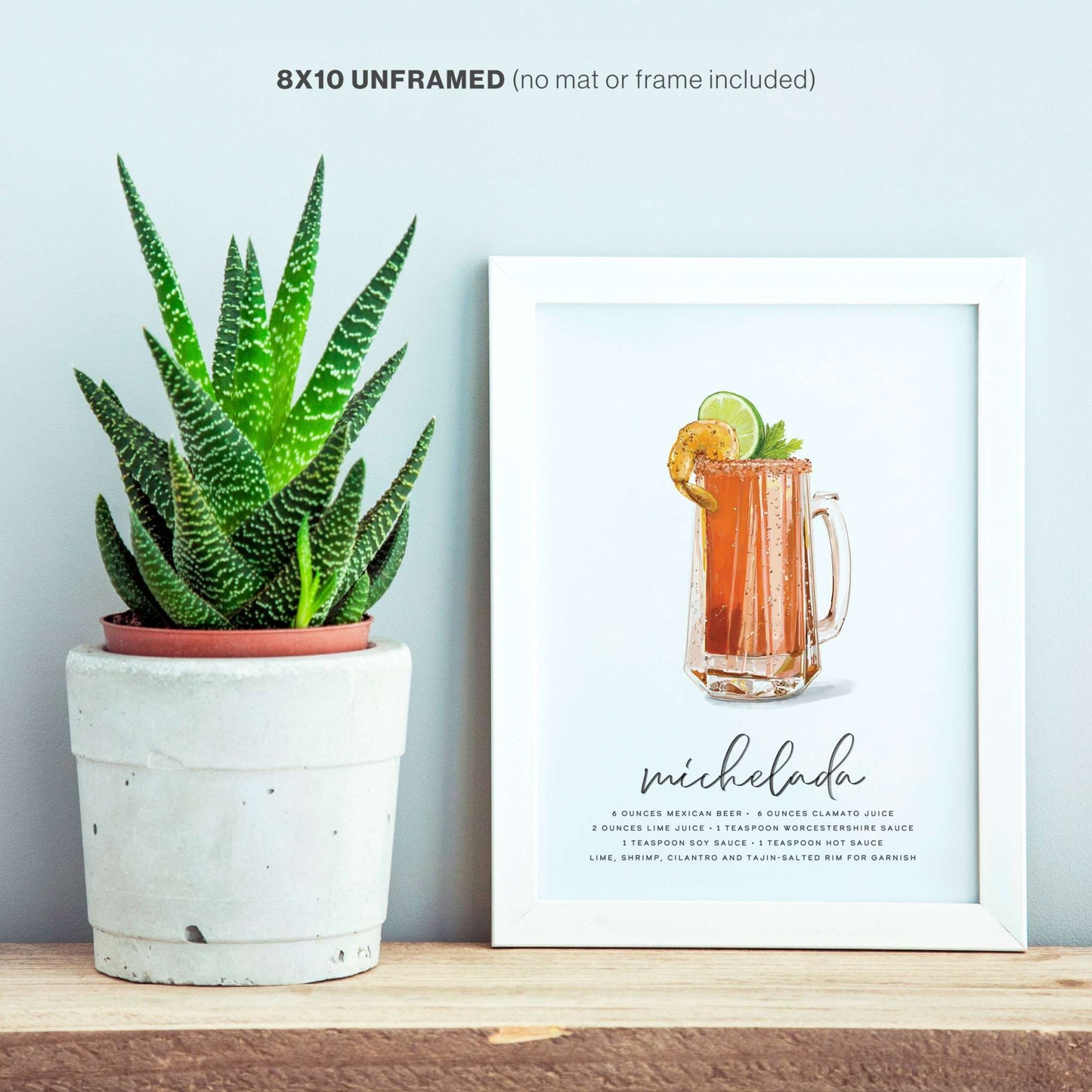 Michelada Cocktail Wall Art, vibrant design, 8x10 inches, unframed, made in USA.