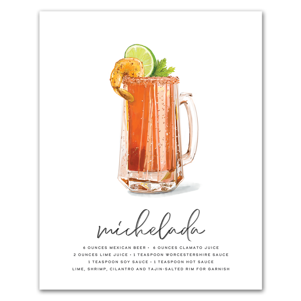Michelada cocktail recipe wall art print for kitchen or home bar