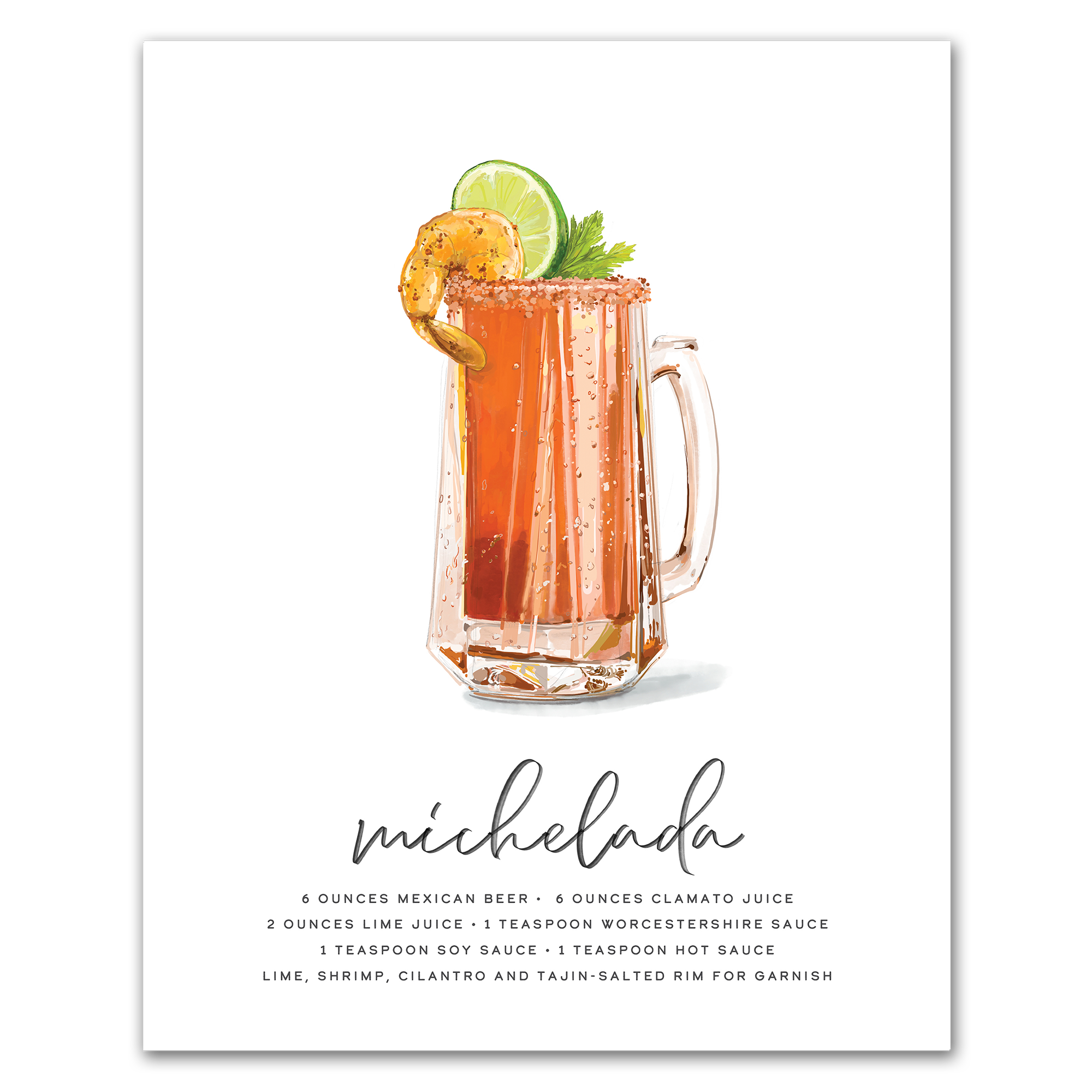 Michelada cocktail recipe wall art print for kitchen or home bar