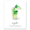 Mojito hand-drawn illustration — cocktail recipe wall art with rum, mint, and lime, 8x10 print for home bar