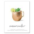 Moscow Mule wall art featuring copper mug with lime wedge and mint garnish illustration