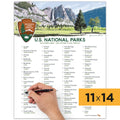 Travel Checklist poster for tracking U.S. National Parks visited, featuring minimalist design and iconic landscapes.