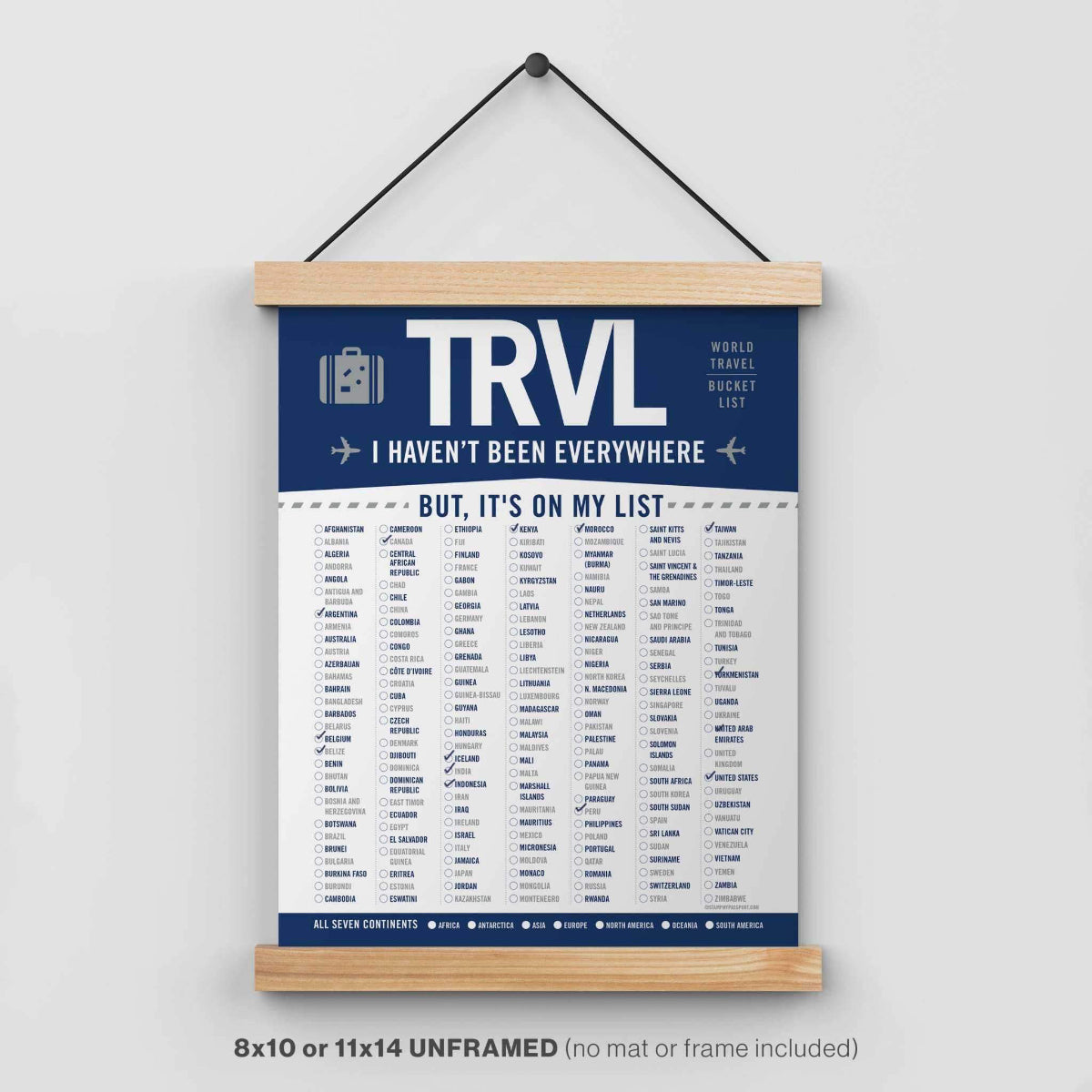 travel been to checklist destinations shown in poster hangar, designed to inspire global adventures.