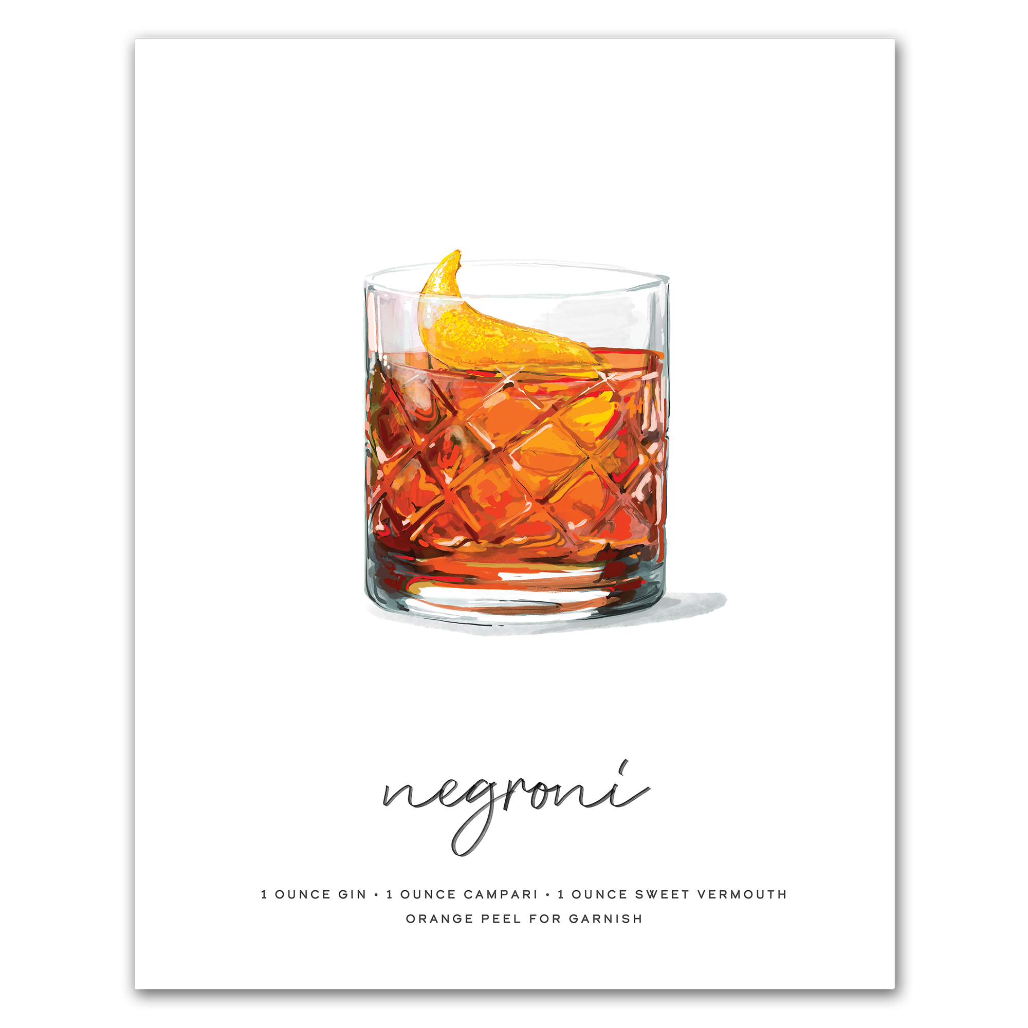 Negroni hand-drawn cocktail wall art