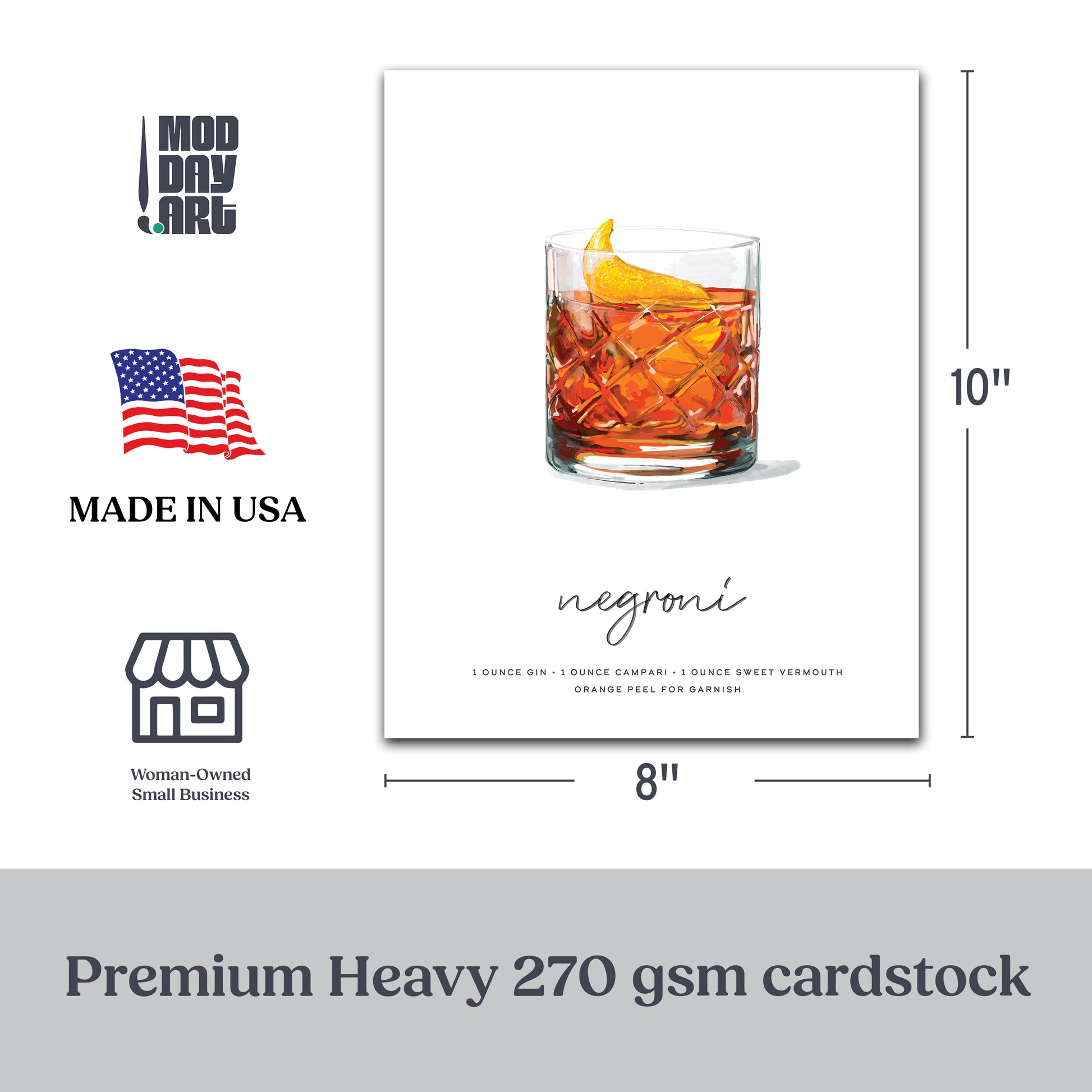 Negroni Cocktail Wall Art dimensions and certifications