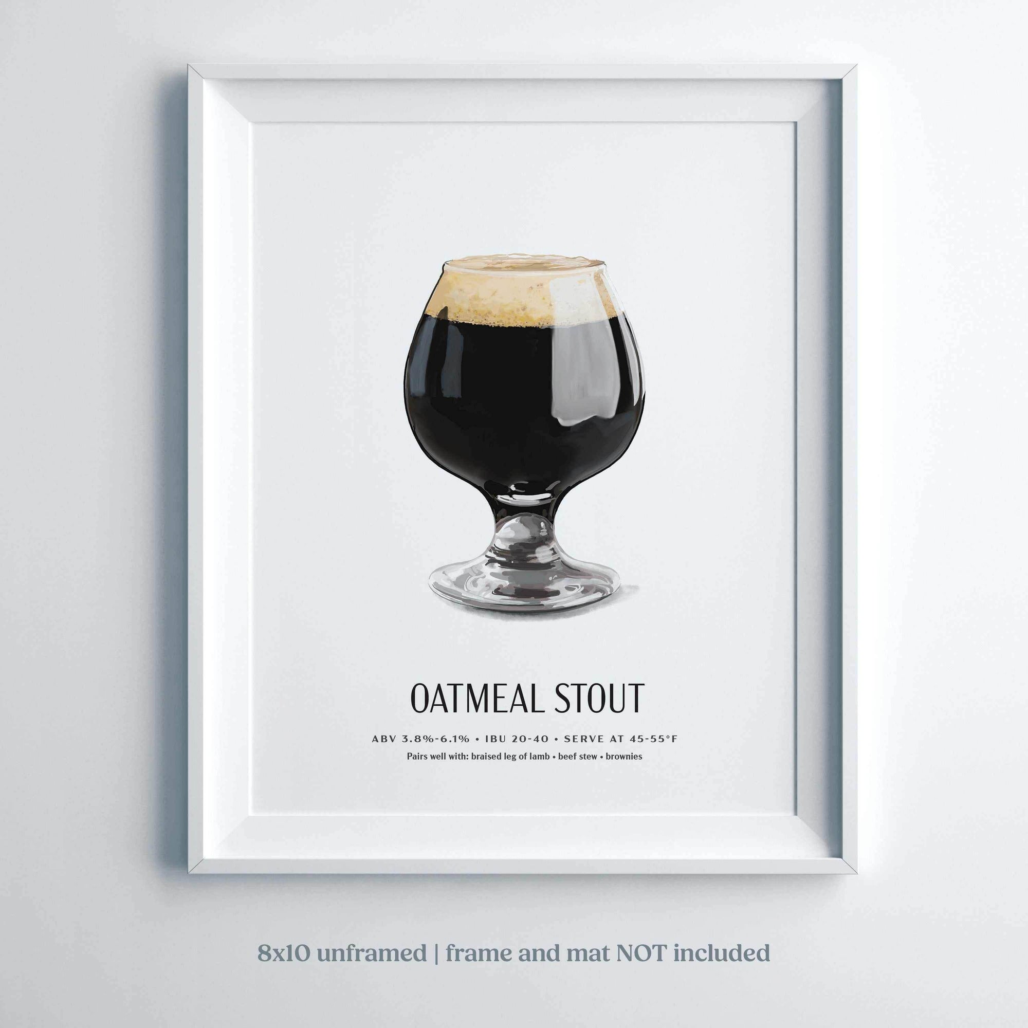 Oatmeal Stout Beer Poster shown in white frame.