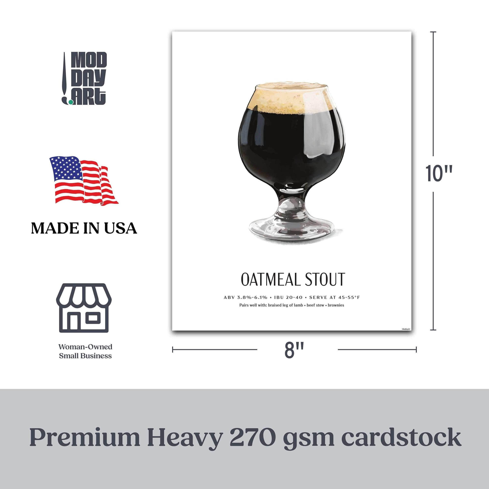 Oatmeal Stout Beer Poster specification chart.