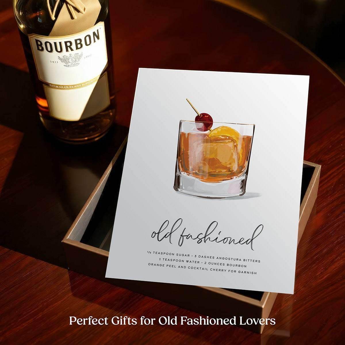Old fashioned drink poster for home bar decor.
