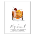 Old Fashioned hand-drawn illustration — bourbon cocktail recipe wall art with bitters, sugar, and orange peel, 8x10 print