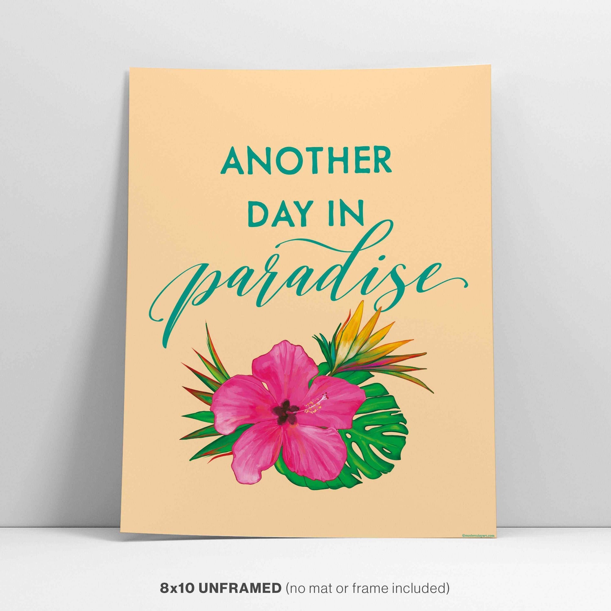 Another Day In Paradise beach wall art with tropical flowers, 8x10 inch.