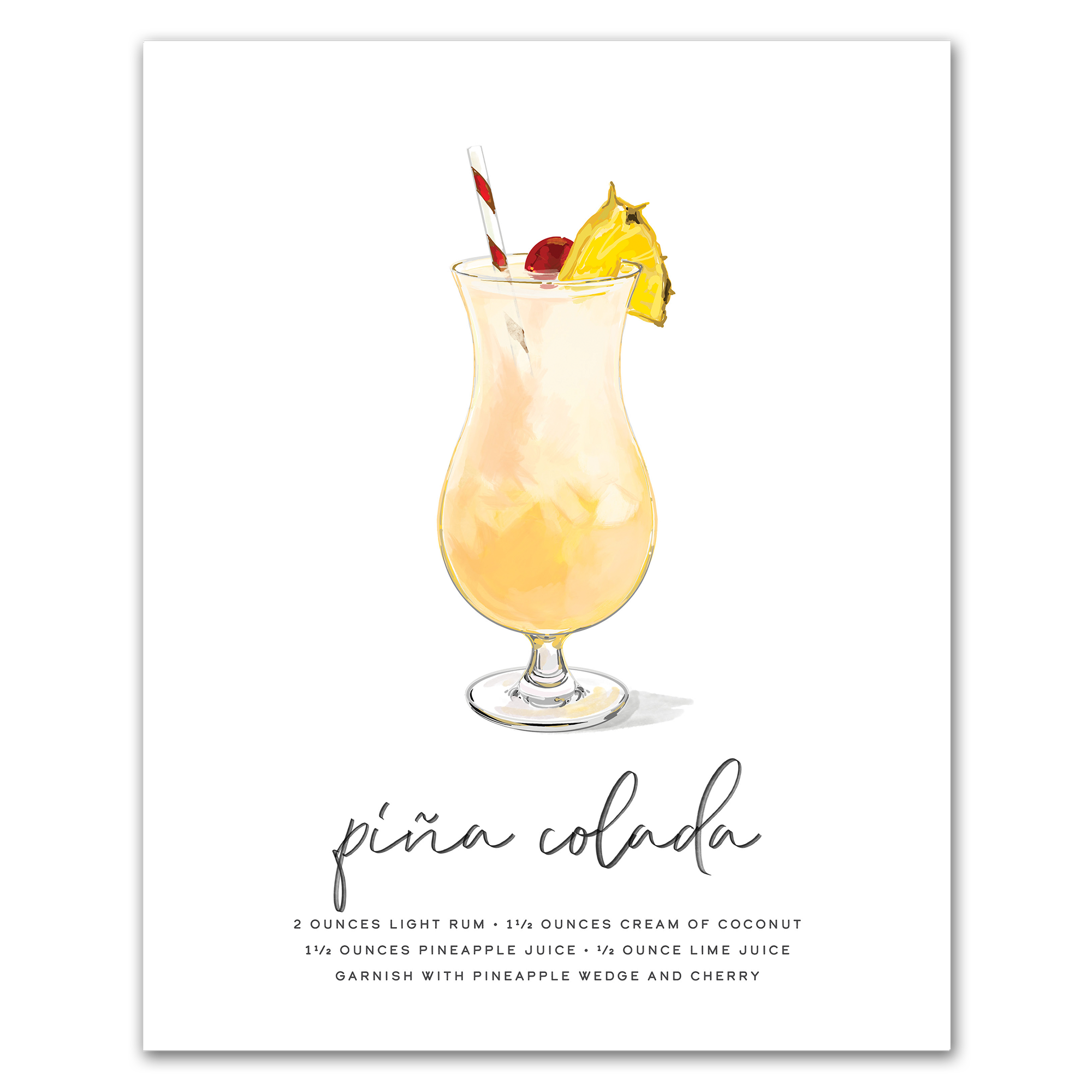 Pina Colada hand-drawn cocktail wall art