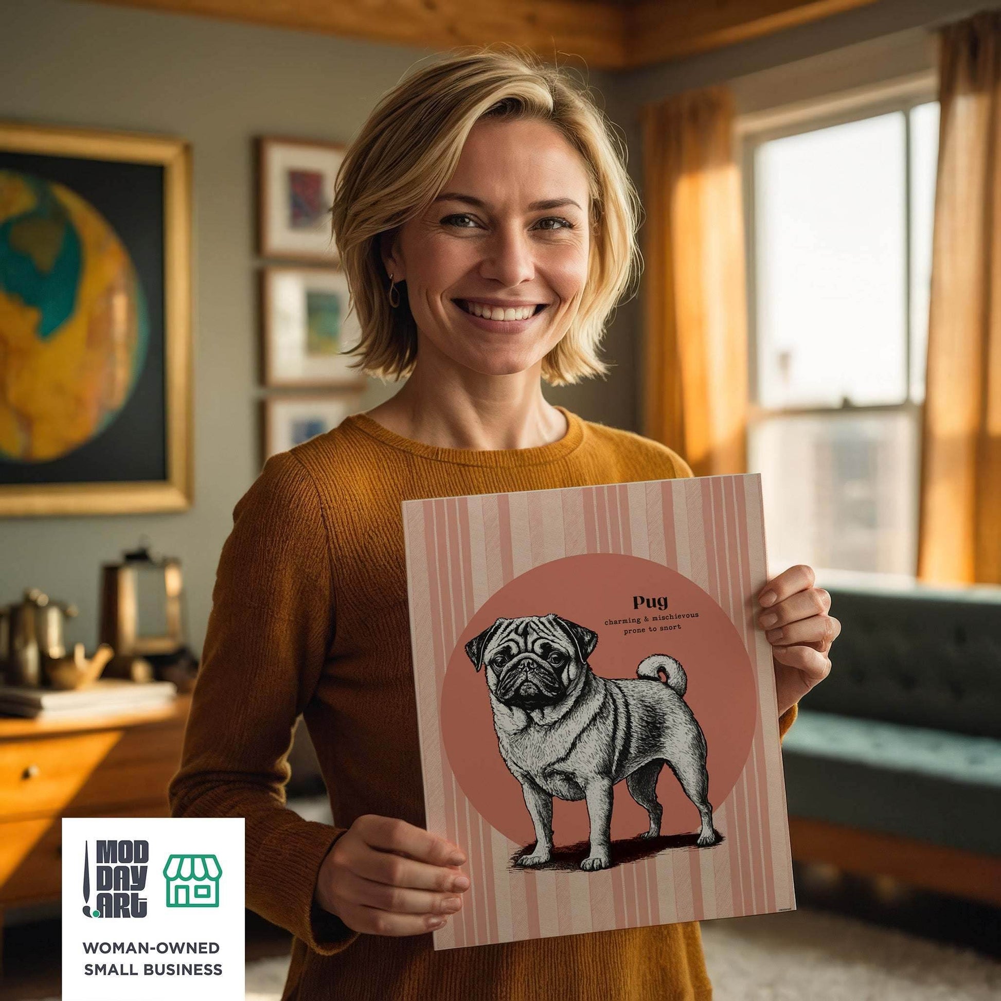 Pug Wall art for pug dog gifts