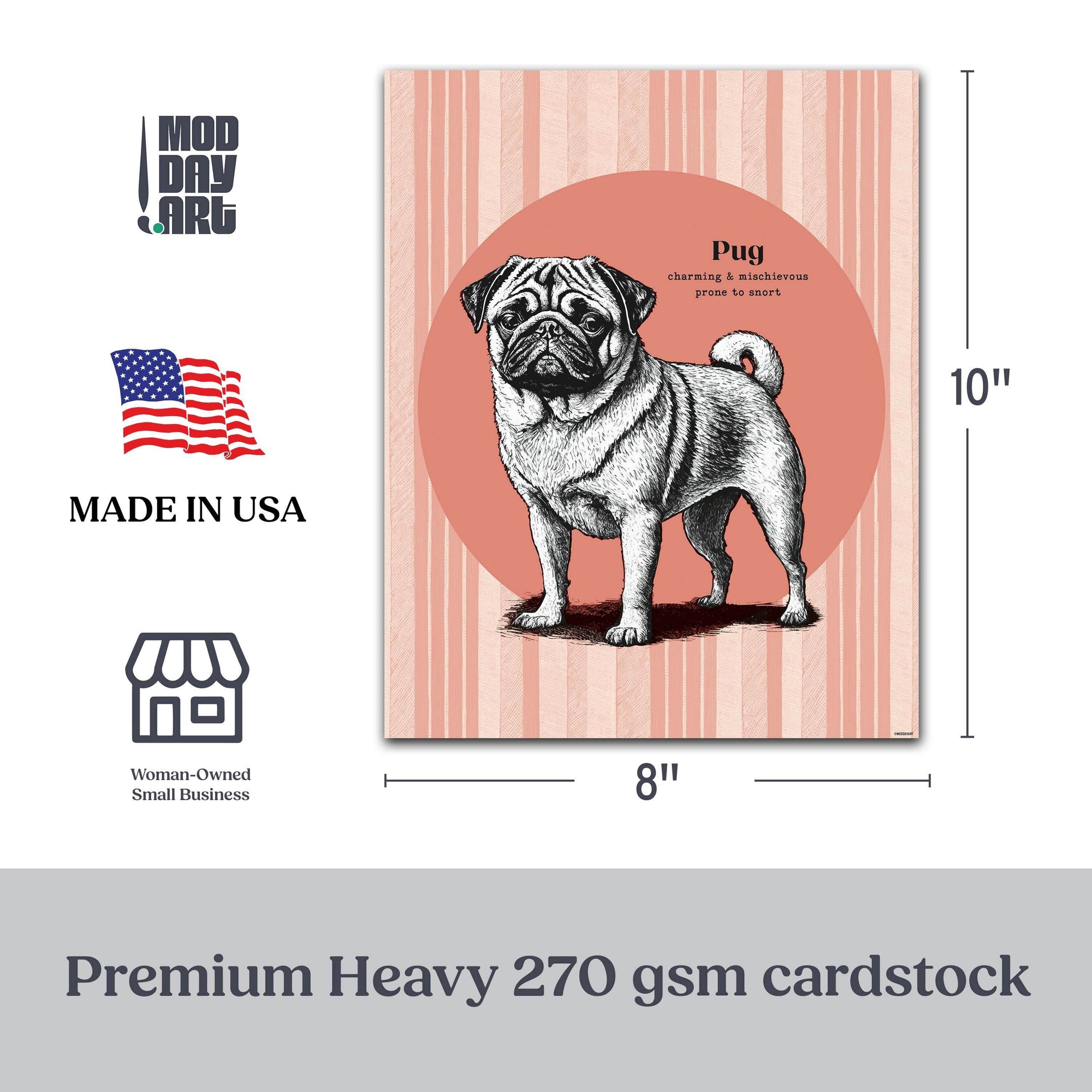 Pug Wall Art 8x10 dimensions