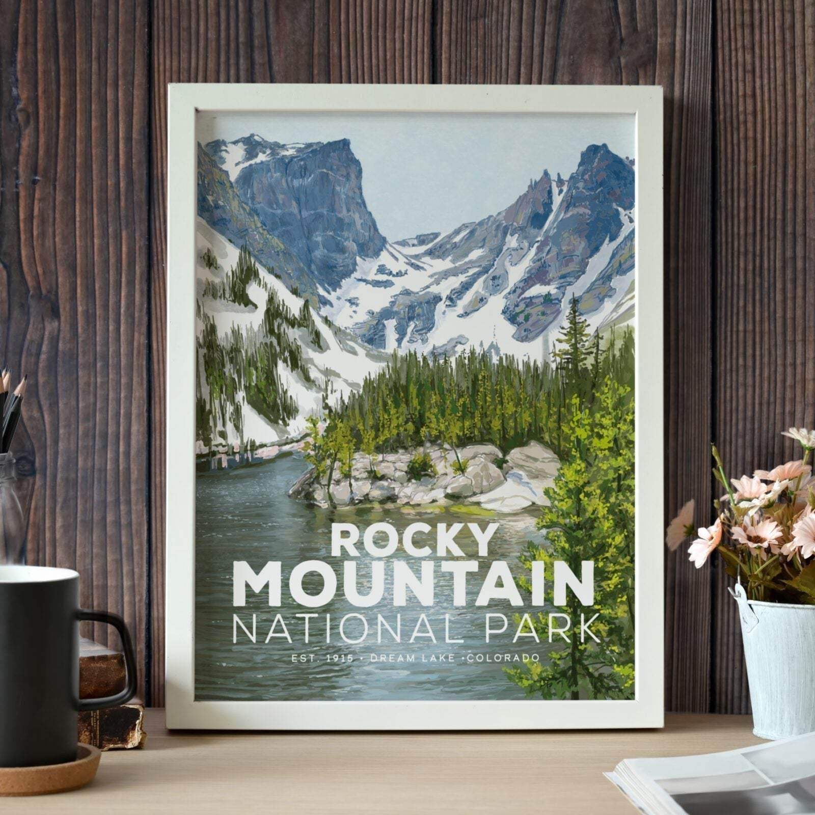 Hand-illustrated Rocky Mountain National Park poster