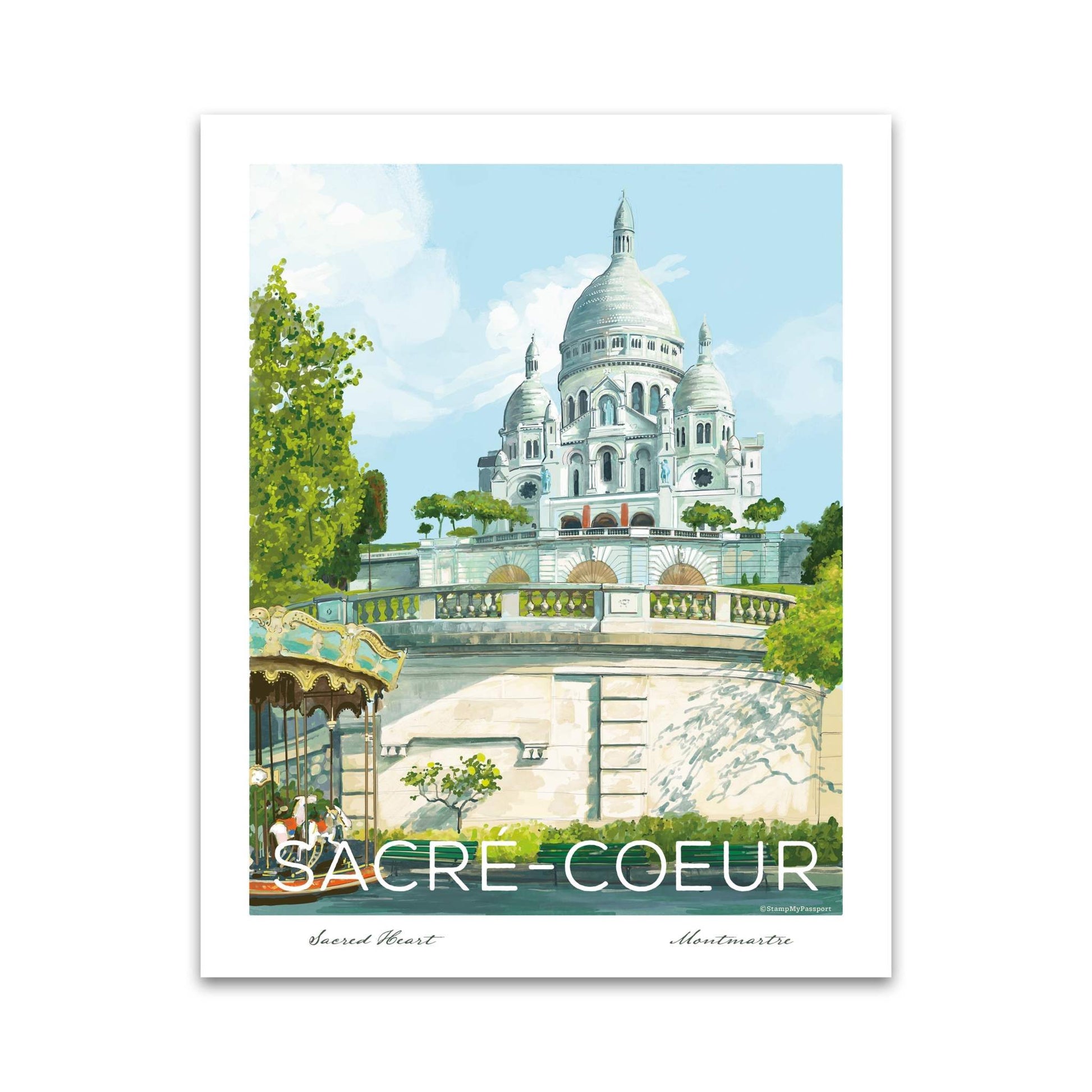 Sacre Couer Paris room decor art print featuring Montmartre basilica illustration.