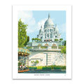 Illustration of Sacré-Cœur Basilica in Paris with a carousel in the foreground.
