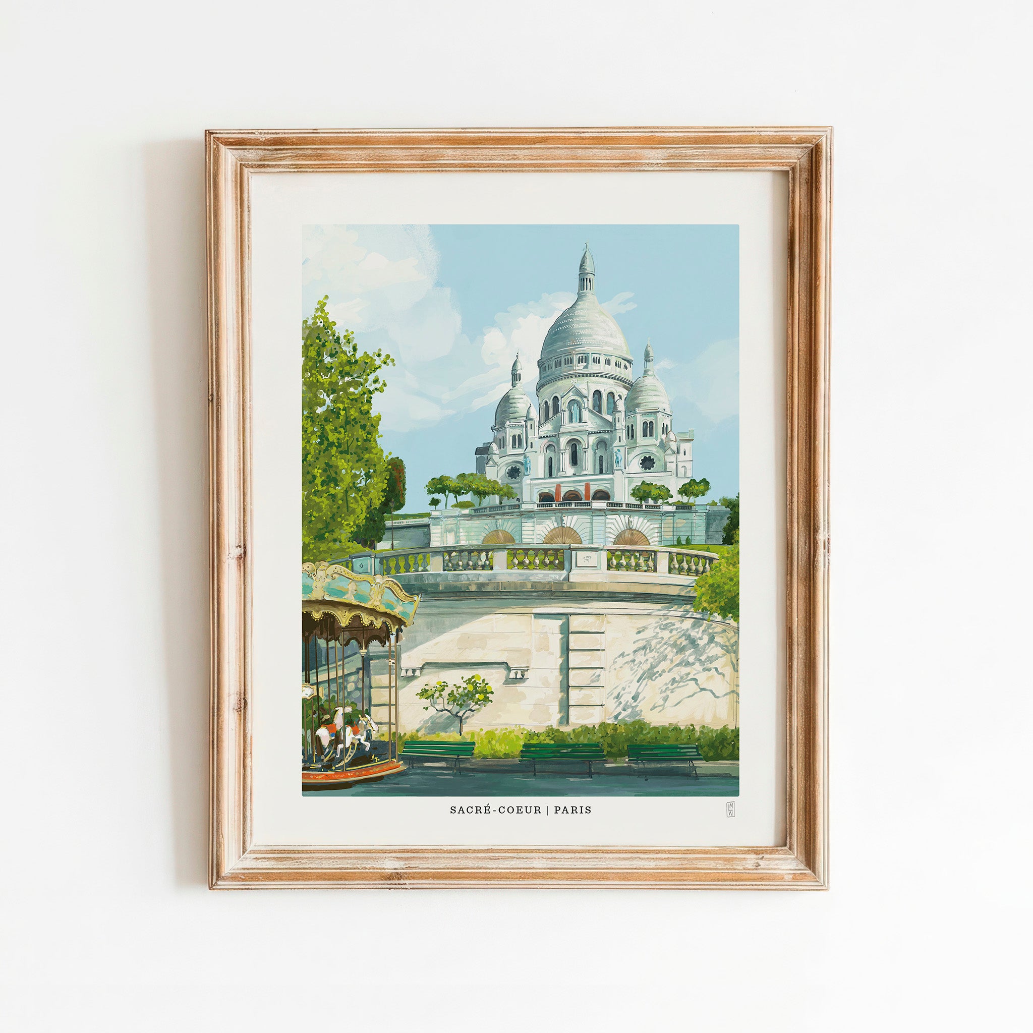 Hand-signed Sacré-Coeur Basilica art print from Paris, in a rustic frame (frame not included)