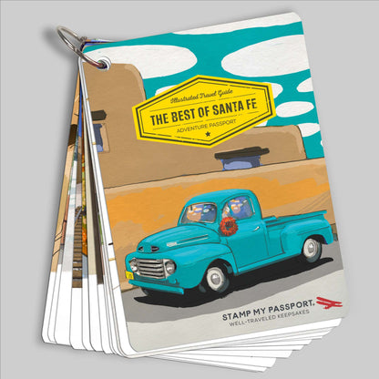 Santa Fe Illustrated Travel Keepsake with vintage truck illustration and local landmarks.