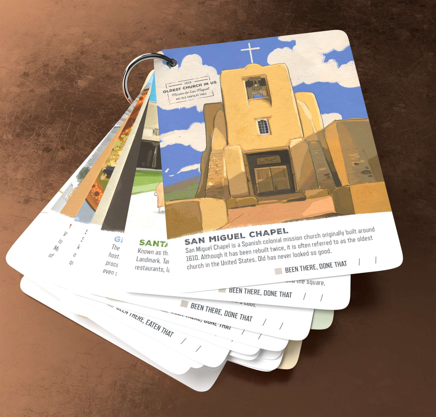 Santa Fe Illustrated Travel Keepsake with vibrant landmark illustrations.