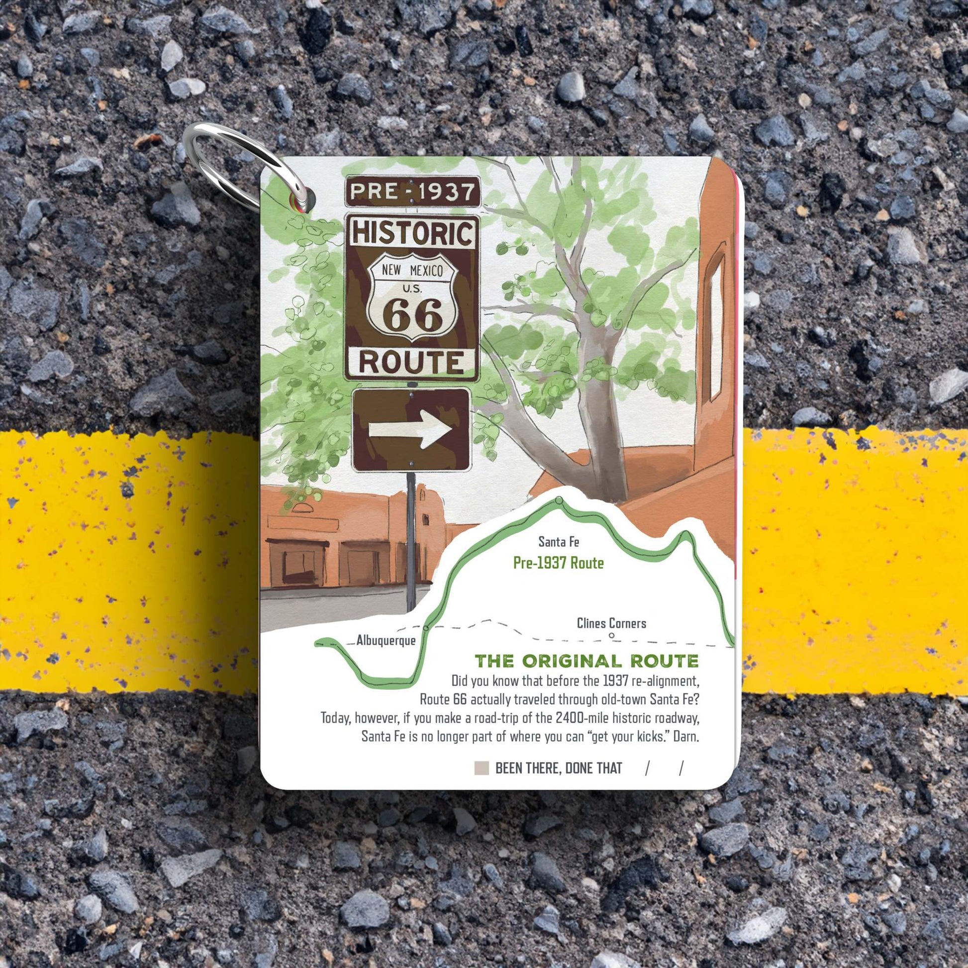 Santa Fe Illustrated Travel Keepsake showcasing Route 66 history and local charm.