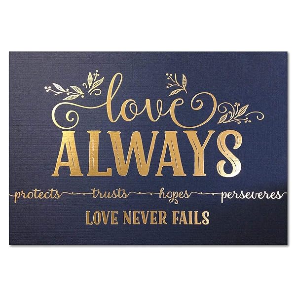 ‘Love Always, Love Never Fails’ Valentines art featuring a navy line cardstock with elegant gold foil accents. Featured image showcasing this timeless design