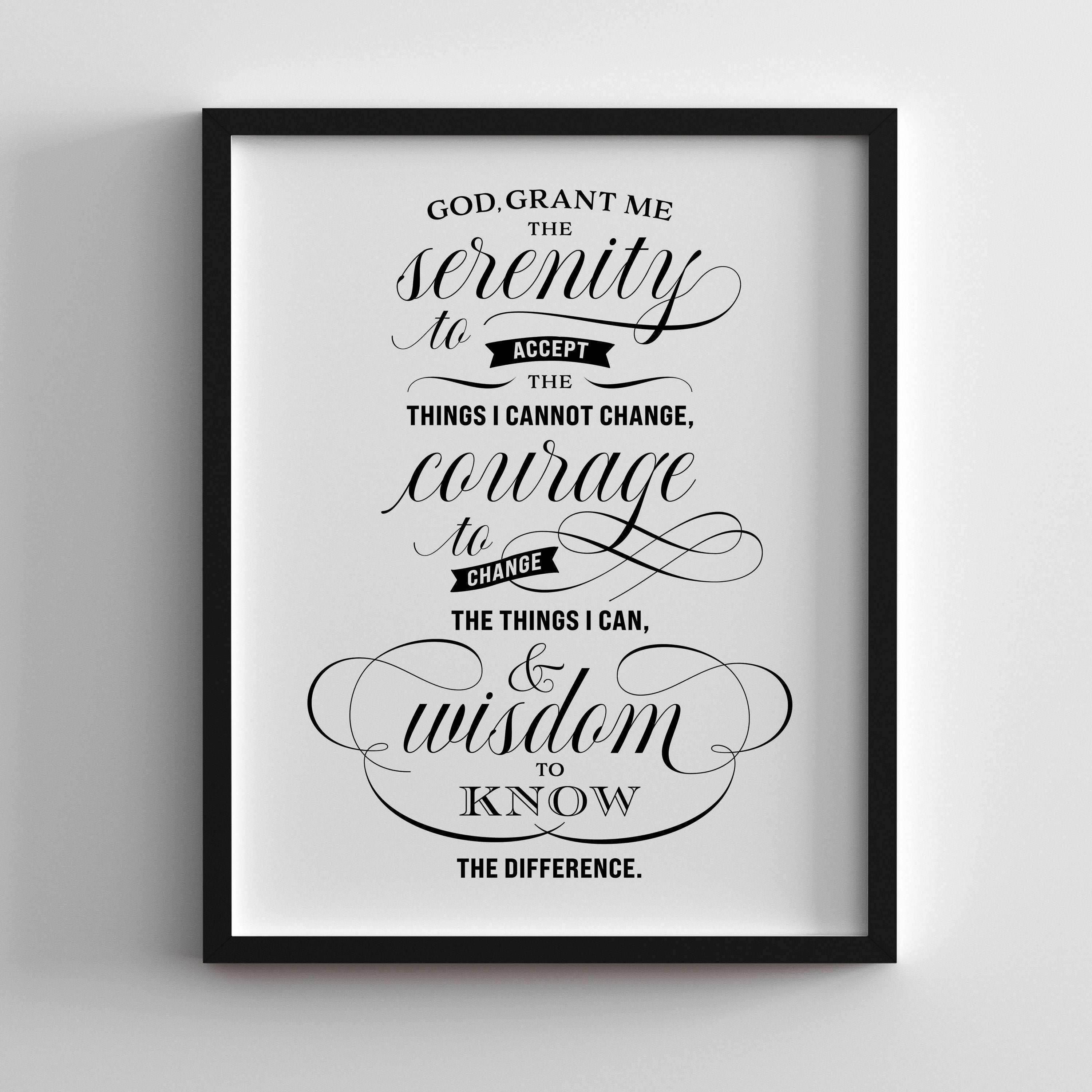 Serenity Prayer Poster in elegant script typography, unframed print by Scriptionery.