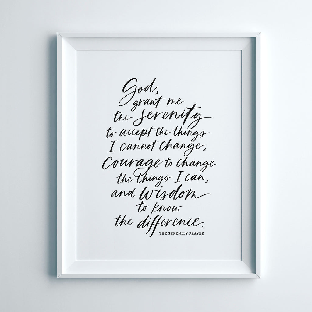 Framed print of 'The Serenity Prayer' on a light gray background
