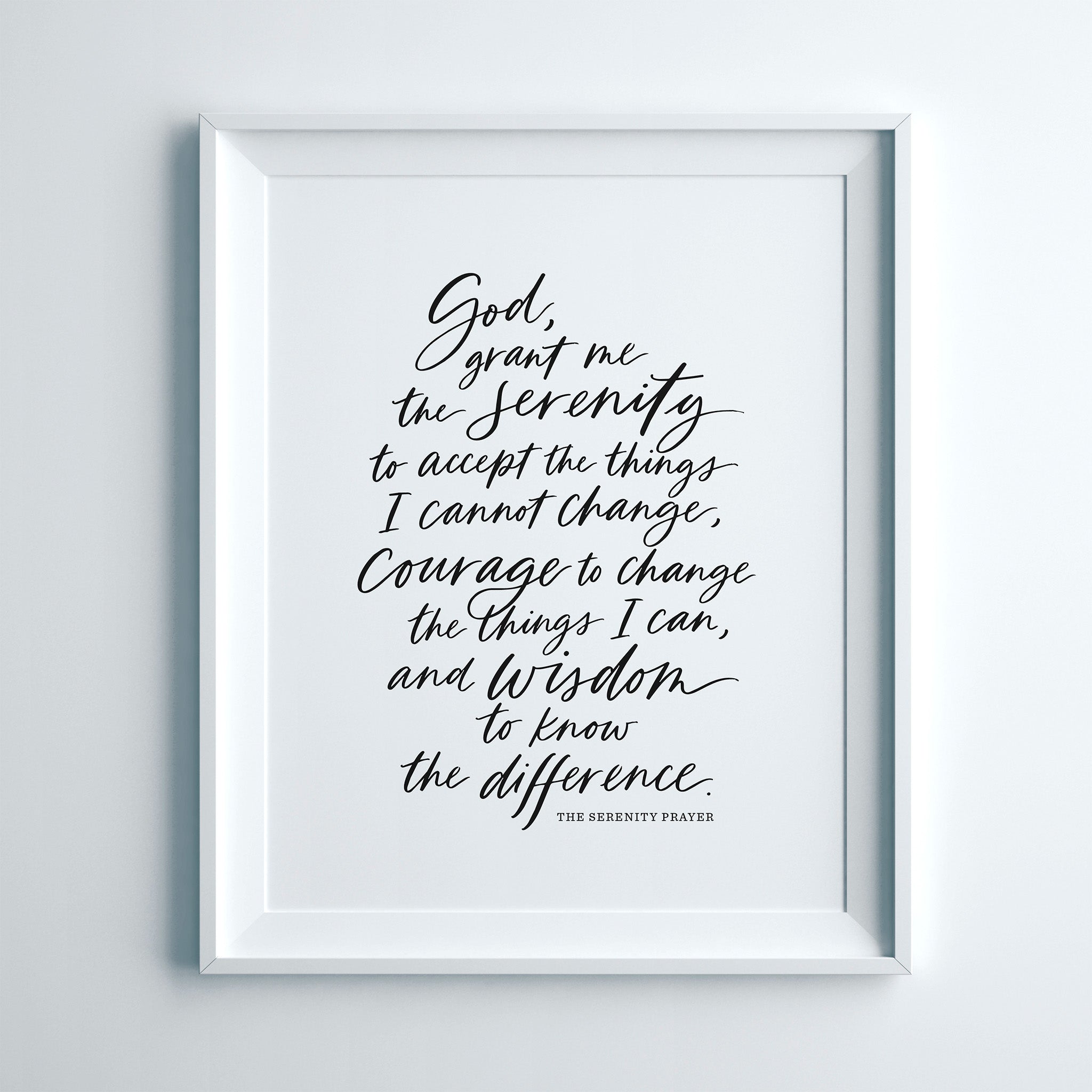 Framed print of 'The Serenity Prayer' on a light gray background