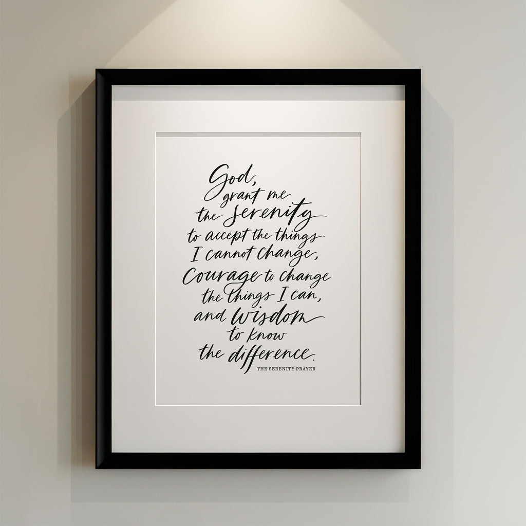 Framed print of the Serenity Prayer on a white background