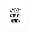 Serenity Prayer Wall Art print shown at 8x10 inches with a wide white border, the prayer set in bold modern block type.