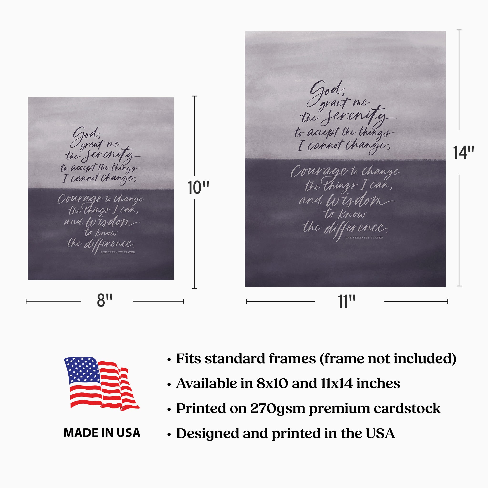 Serenity Prayer Wall Art showing dimensions and material details.