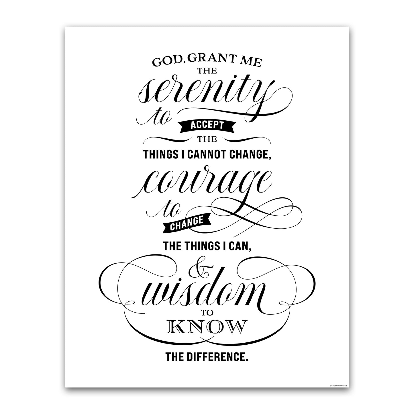 Serenity Prayer Wall Art 11x14 unframed print, featuring the inspiring message in elegant script font, perfect for home decor or a thoughtful gift.