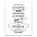 Serenity Prayer Wall Art print shown at 8x10 inches with a wide white border, the prayer lettered in elegant black script and serif type.