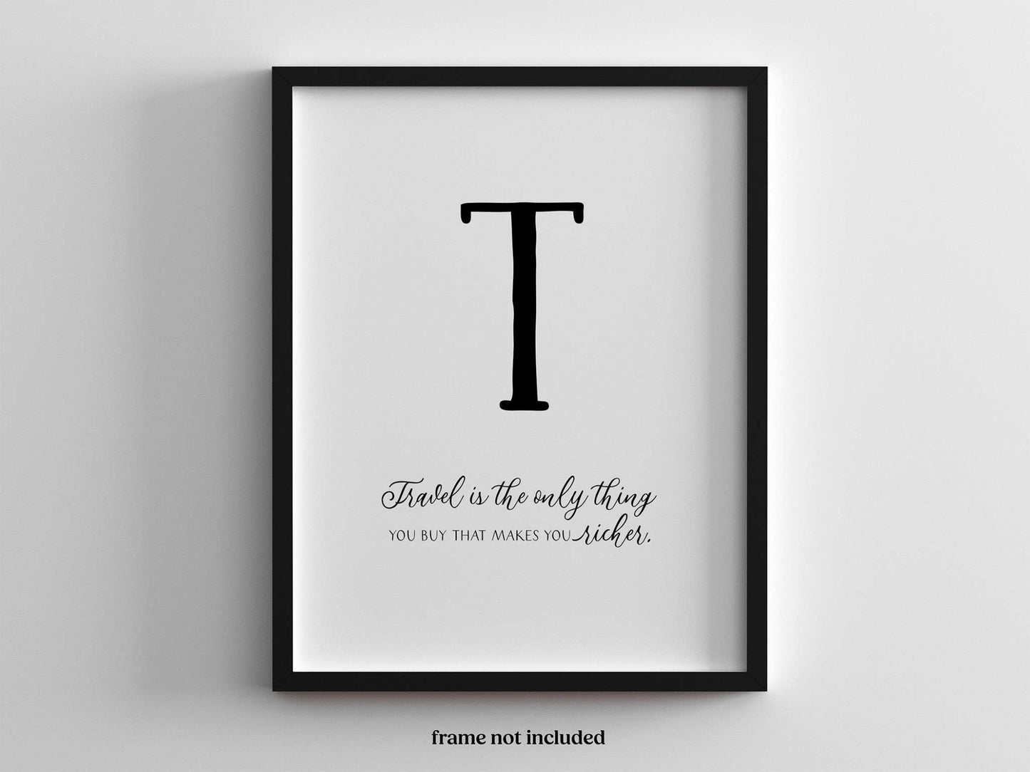 Motivational Wall Decor featuring a 6-piece Travel Quote Wall Art set. Close-up image showcasing the letter ‘T’ with an inspiring travel quote.