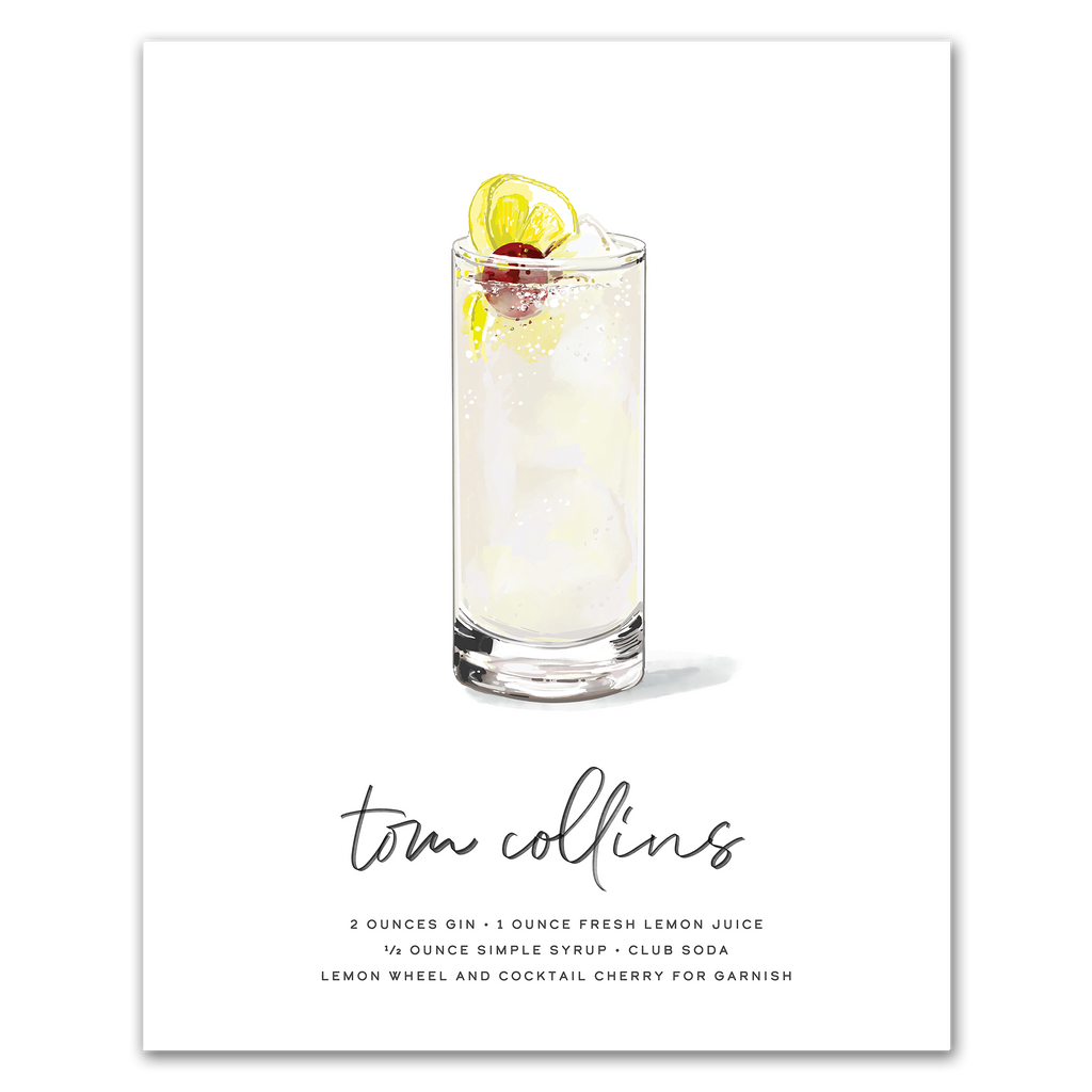 Tom Collins hand-drawn cocktail wall art