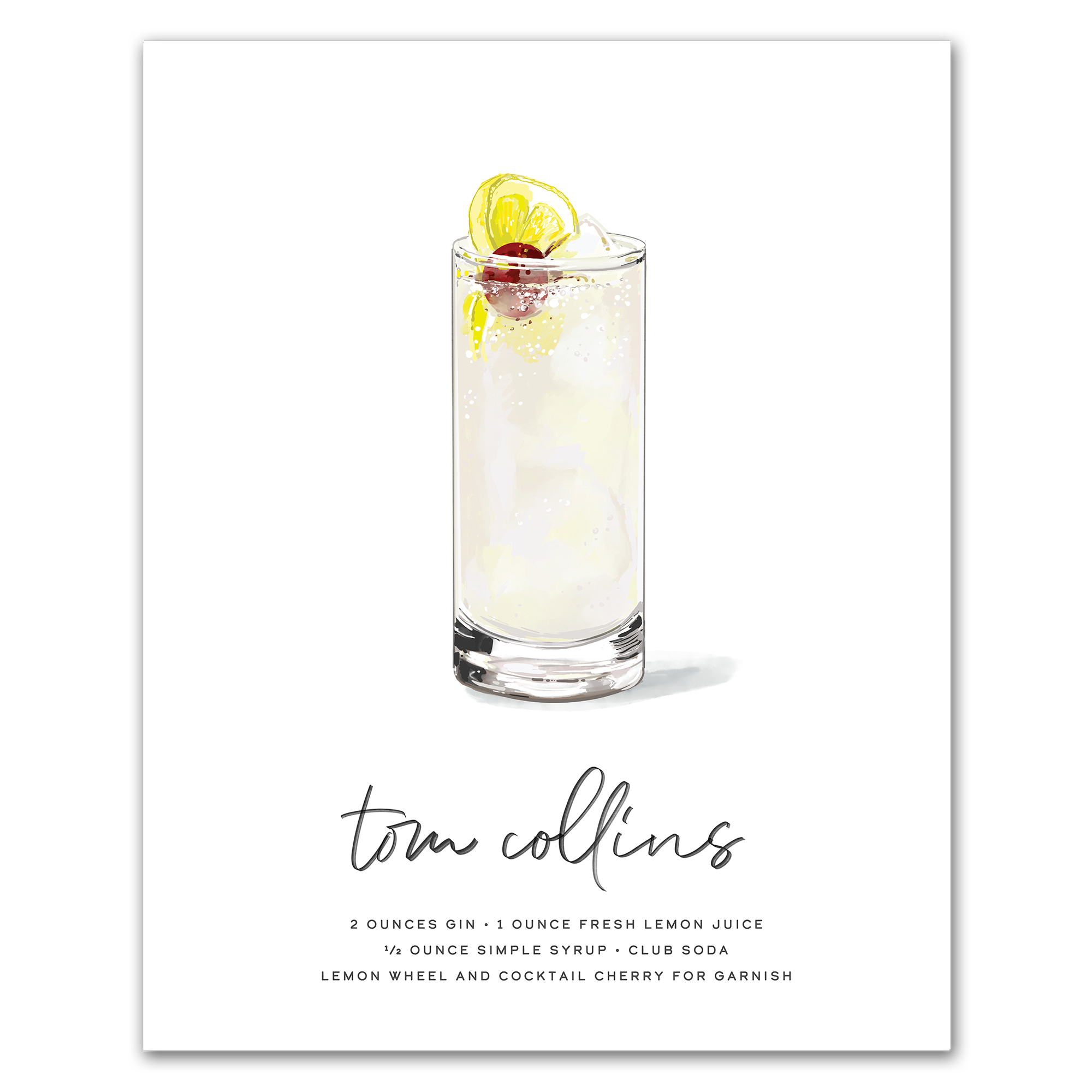 Tom Collins hand-drawn cocktail wall art