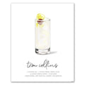 Tom Collins drink cocktail art featuring a glass of cocktail and lemon wheel on a white background