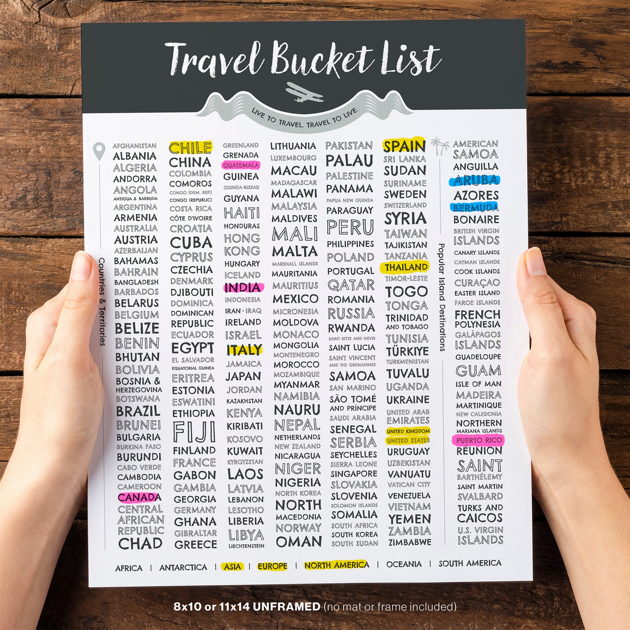 Travel Bucket List Poster | 201 Countries + 29 Islands
