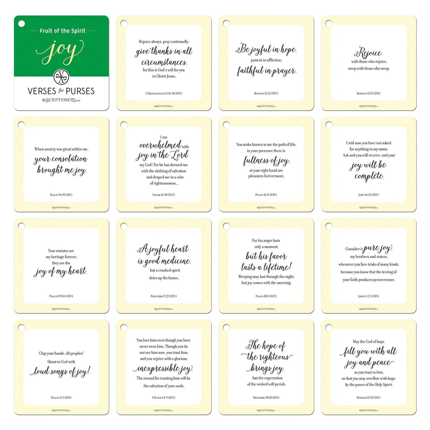 Detail image showing all Fruit of the Spirit Bible Verse Cards - Joy Scripture Cards